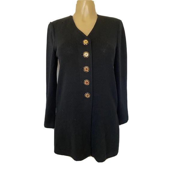 St John Basics Blazer Jacket Cardigan Santana Knit Long Sleeve Black V N… - Picture 1 of 6
